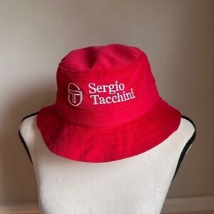 Sergio Tacchini Bucket Hat Tango Red Embroidered ST Logo Corduroy Retro Festival